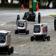 Kiwibot delivery robots on the streets of Medellín, Colombia, in April 2020
